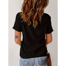 Women's Letter Print Crew Neck T-Shirt - Casual Short Sleeve Tee for Spring & Summer