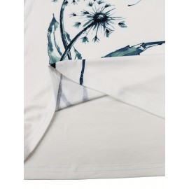 Dandelion Print V Neck T-Shirt, Casual Short Sleeve T-Shirt For Spring & Summer, Women's Clothing