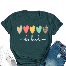 Women's Cute Heart Print Graphic T-Shirt - Casual Short Sleeve Crew Neck Shirt