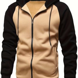 Men's Casual Zip Up Hoodie - Stylish Color Block Hooded Sweatshirt with Comfortable Fit