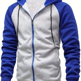 Men's Casual Zip Up Hoodie - Stylish Color Block Hooded Sweatshirt with Comfortable Fit