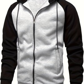 Men's Casual Zip Up Hoodie - Stylish Color Block Hooded Sweatshirt with Comfortable Fit