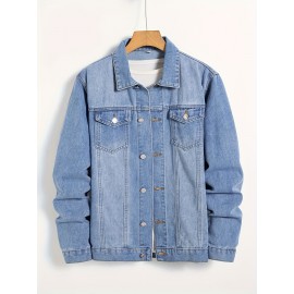 Men's Distressed Denim Jacket with Chest Pocket - Casual Button Up Style