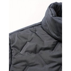 Men's Fleece Lined Padded Jacket, Men Casual Padded Coat Windbreaker Zipper Pocket Stand Collar For Men Winter