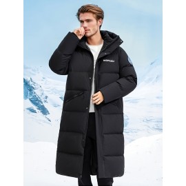 Men's Casual Long Hooded Puffer Jacket, Warm Down Coat Parka For Fall Winter Outdoor Mountaineering Hiking Camping, Men's Ski Coat