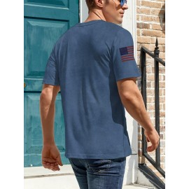 Eagle And Flag Print T-shirt, Men's Casual Street Style Stretch Round Neck Tee Shirt For Summer