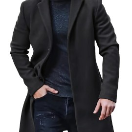 Men's Warm Overcoat, Elegant Single Breasted Trench Coat For Fall Winter