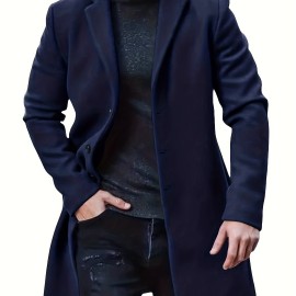 Men's Warm Overcoat, Elegant Single Breasted Trench Coat For Fall Winter