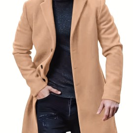 Men's Warm Overcoat, Elegant Single Breasted Trench Coat For Fall Winter