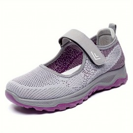 Women's Solid Color Sneakers, Breathable Knit Low Top Outdoor Shoes, Lightweight Walking Shoes