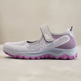 Women's Solid Color Sneakers, Breathable Knit Low Top Outdoor Shoes, Lightweight Walking Shoes