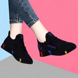 Women's Rose Pattern Sneakers, Casual Breathable Low Top Sports Shoes, Casual Lace Up Outdoor Shoes