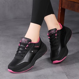 Women's Solid Color Casual Sneakers, Lace Up Lightweight Soft Sole Walking Shoes, Low-top Stylish Sporty Trainers