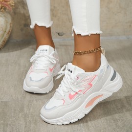 Women's Casual Chunky Sneakers, Fashion Lace Up Soft Sole Platform Walking Footwear, Comfortable Soft Sole Breathable Trainers