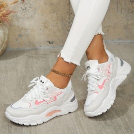 Women's Casual Chunky Sneakers, Fashion Lace Up Soft Sole Platform Walking Footwear, Comfortable Soft Sole Breathable Trainers