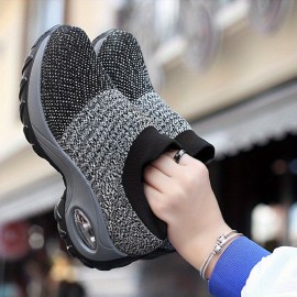 Womens Ultra-Breathable Knit Sneakers - Soft, Chunky, and Exceptionally Comfortable Low-Top Shoes for Casual Outdoor Activities - Easy Slip-On Design, Perfect for All-Day Wear