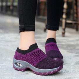 Womens Ultra-Breathable Knit Sneakers - Soft, Chunky, and Exceptionally Comfortable Low-Top Shoes for Casual Outdoor Activities - Easy Slip-On Design, Perfect for All-Day Wear