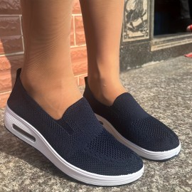 Womens Solid Hue Knitted Sneakers - Pillow-Soft Sole & Stylish Platform - Effortless Slip-On Comfort Shoes with Air Cushion - Breathable Low-top Design for All-Day Walking