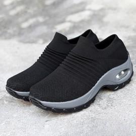 Women's Breathable Knit Sneakers - Lightweight Slip On Outdoor Shoes with Air Cushion Technology