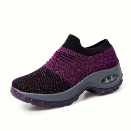 Women's Breathable Knit Sneakers - Lightweight Slip On Outdoor Shoes with Air Cushion Technology