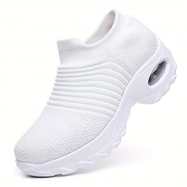 Women's Breathable Knit Sneakers - Lightweight Slip On Outdoor Shoes with Air Cushion Technology