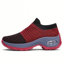 Women's Breathable Knit Sneakers - Lightweight Slip On Outdoor Shoes with Air Cushion Technology