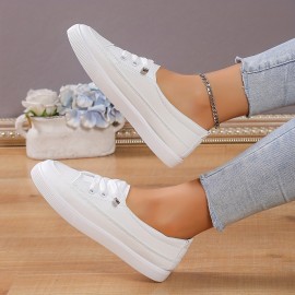 Women's Casual Flat Skate Shoes, All-Match Low Top Slip On Shoes, Casual White Walking Sneakers