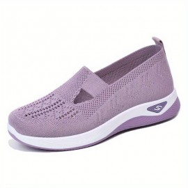 Women's Solid Color Knitted Sneakers - Soft Sole Platform Casual Walking Shoes