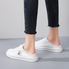 Women's Flat Canvas Shoes, Round Toe Lace Up Slip On Low Top Shoes, Casual Walking Shoes