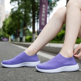 Women's Breathable Slip-On Sneakers, Casual Outdoor Sports Fashion Shoes, Comfortable Anti-Slip Training Shoes With Round Toe