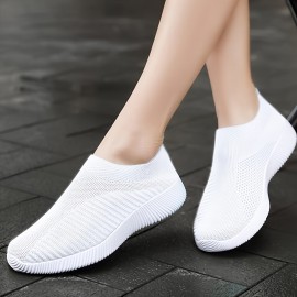 Women's Breathable Slip-On Sneakers, Casual Outdoor Sports Fashion Shoes, Comfortable Anti-Slip Training Shoes With Round Toe