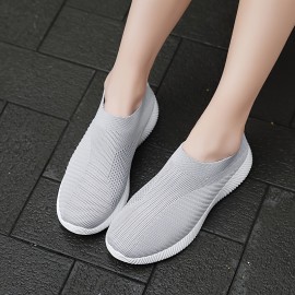 Women's Breathable Slip-On Sneakers, Casual Outdoor Sports Fashion Shoes, Comfortable Anti-Slip Training Shoes With Round Toe