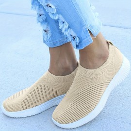 Women's Breathable Slip-On Sneakers, Casual Outdoor Sports Fashion Shoes, Comfortable Anti-Slip Training Shoes With Round Toe