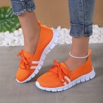 Women's Striped Pattern Sneakers, Casual Lace Up Outdoor Shoes, Lightweight & Breathable Flying Woven Shoes