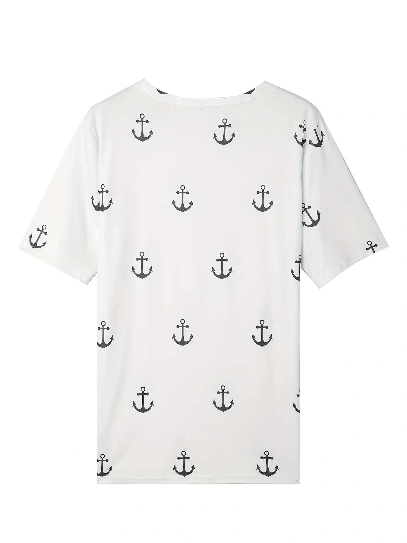 anchor print crew neck t shirt casual short sleeve top for spring summer womens clothing details 2