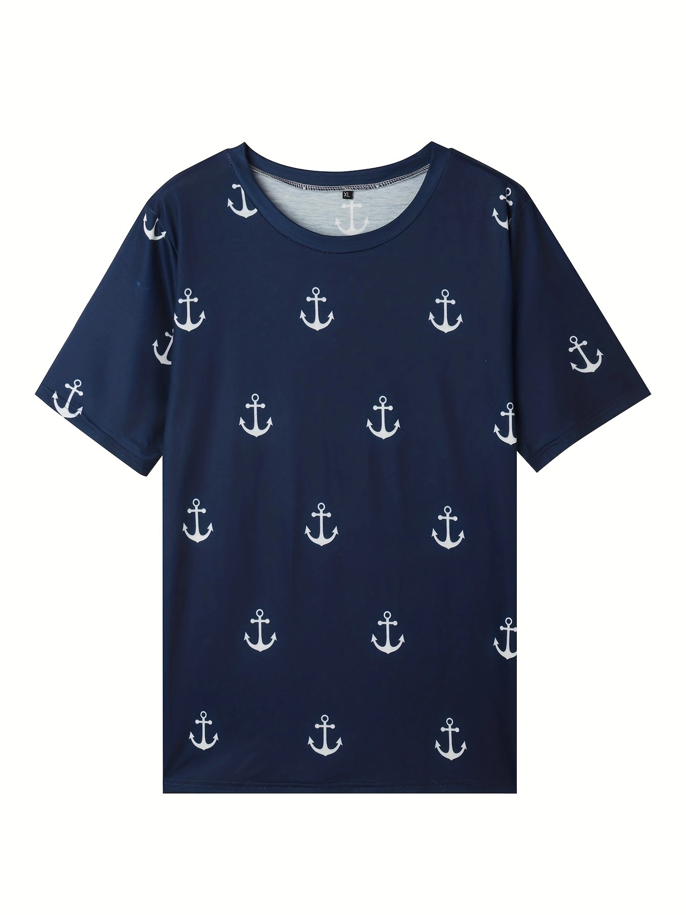 anchor print crew neck t shirt casual short sleeve top for spring summer womens clothing details 4