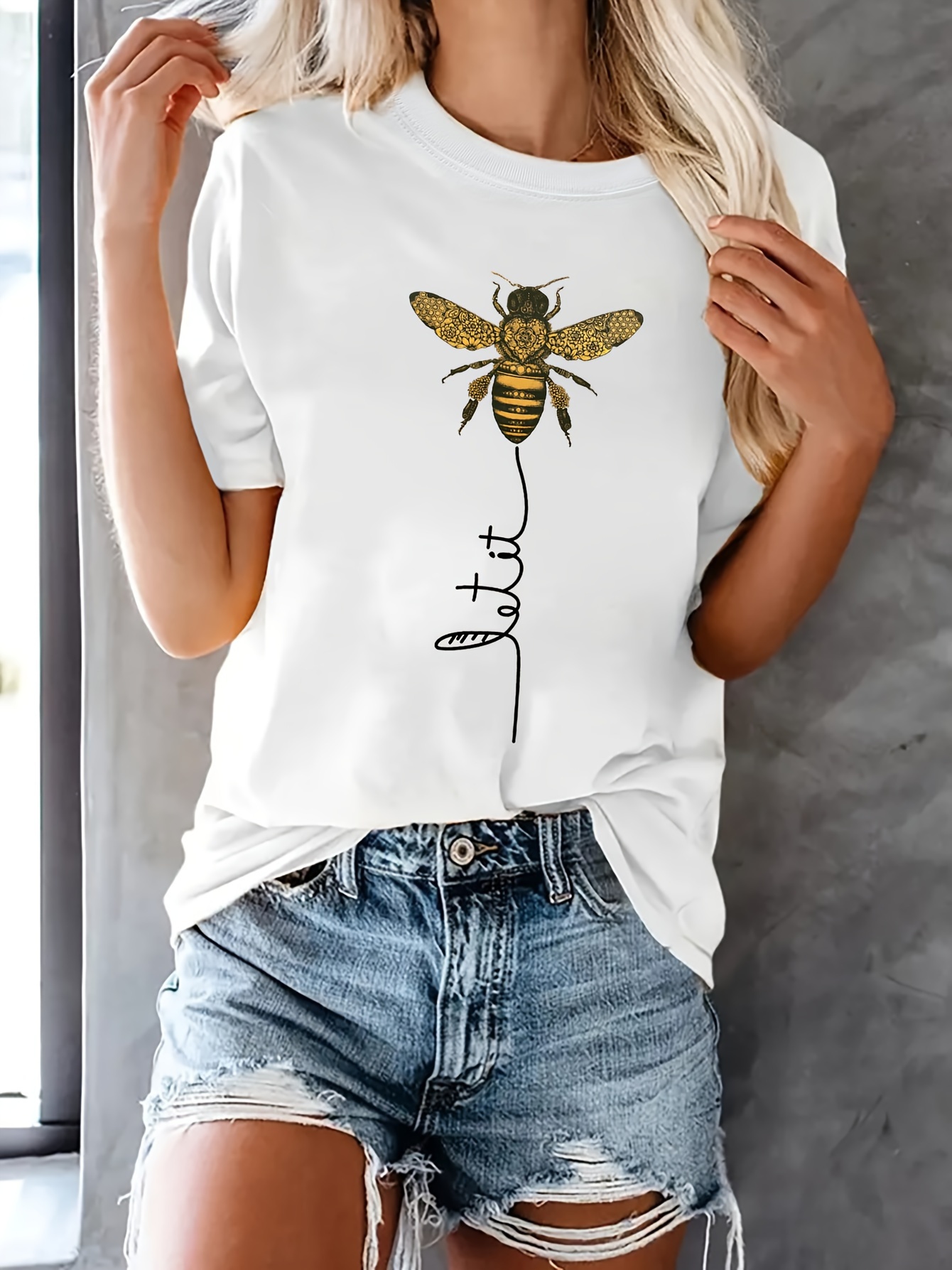 bee kind belief print crew neck t shirt casual loose short sleeve summer t shirts tops womens clothing details 6