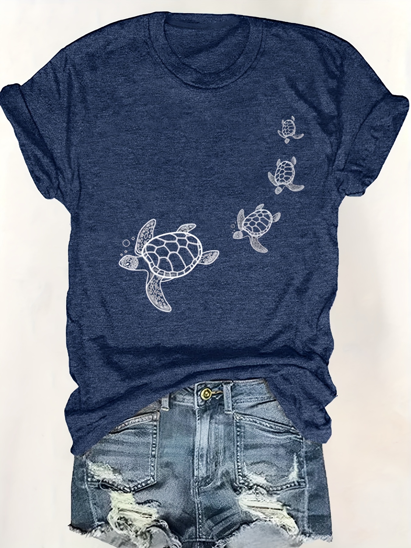 turtle print crew neck t shirt casual short sleeve t shirt for spring summer womens clothing details 4