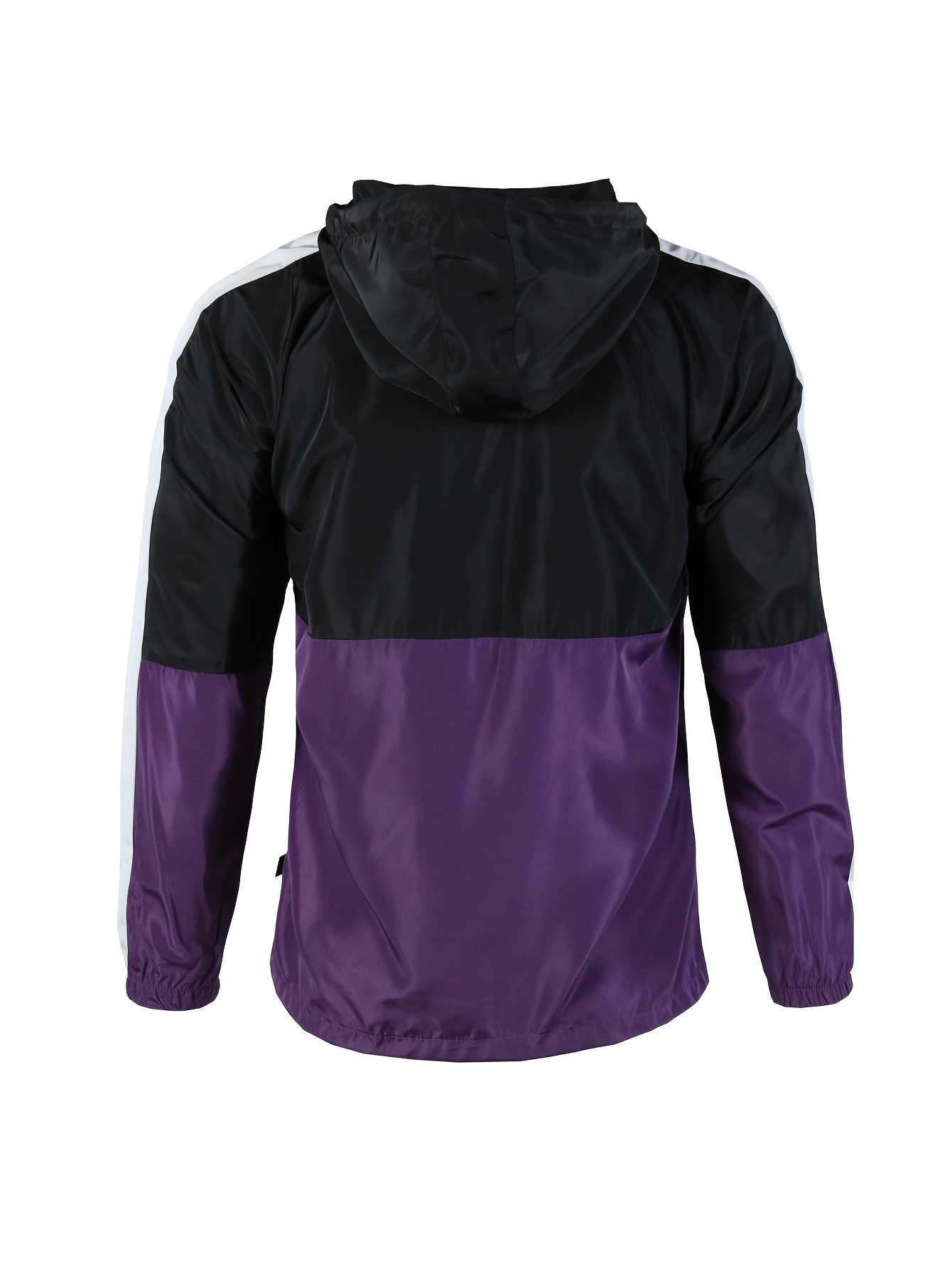 mens casual sport style windbreaker jacket color block hooded with drawstring elastic cuffs fashion outwear details 0