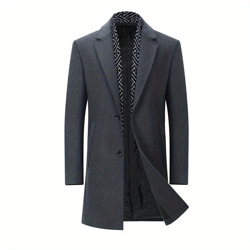 mens single breasted trench coat casual elegant lapel wool blend overcoat for fall winter details 2