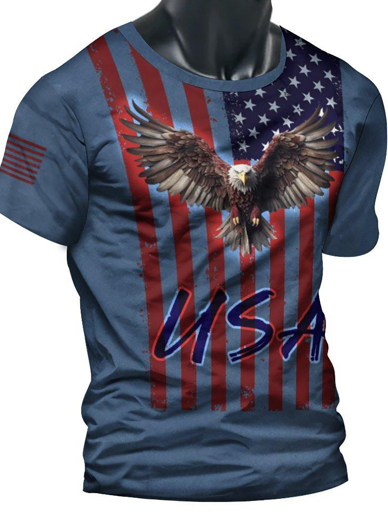 eagle and flag print t shirt mens casual street style stretch round neck tee shirt for summer details 1