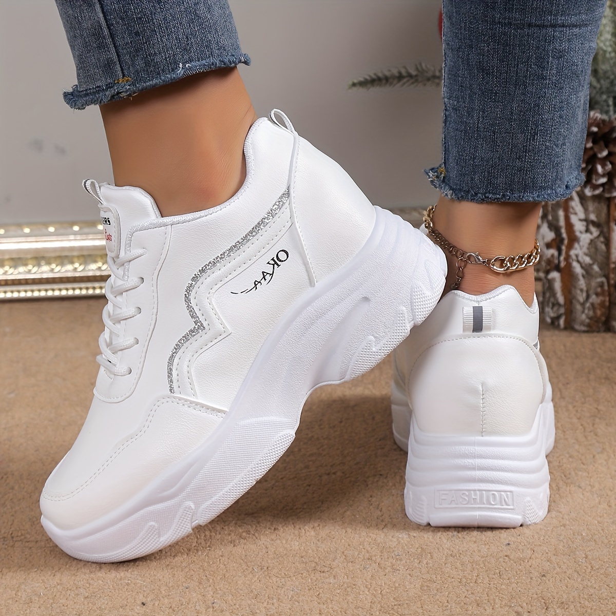 glitter chunky sneakers women s height increasing low top details 5