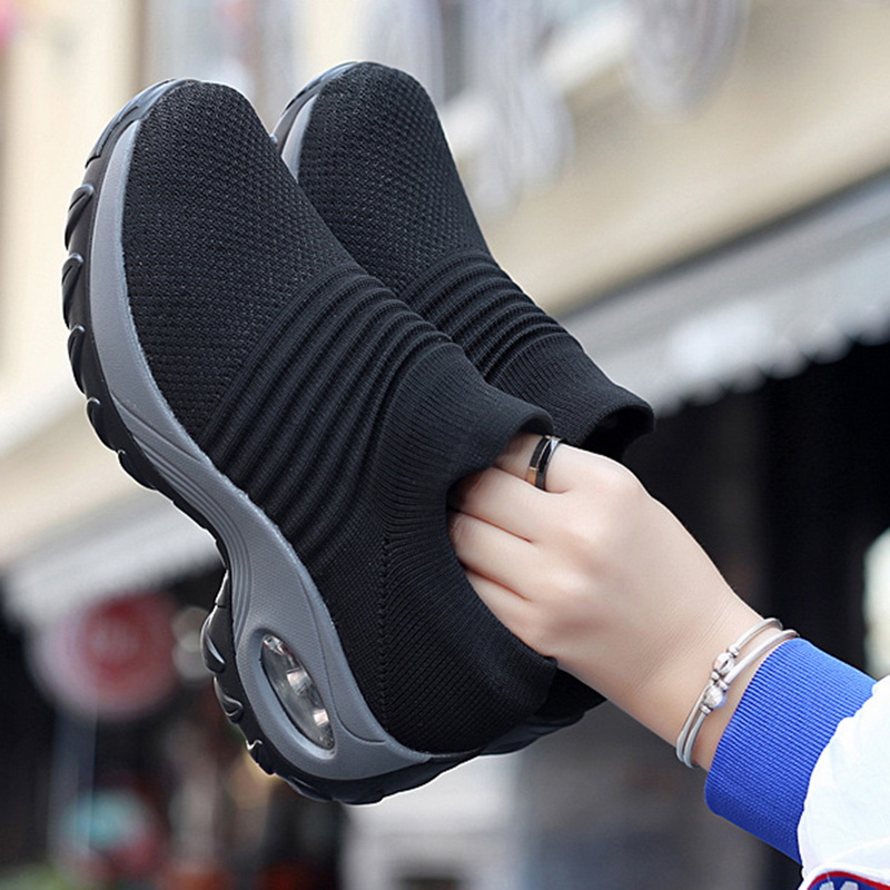 womens breathable knit sneakers casual slip on outdoor shoes lightweight low top air cushion shoes details 1