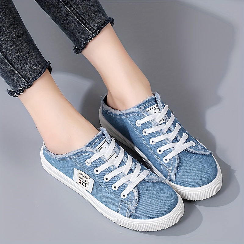 womens flat canvas shoes round toe lace up slip on low top shoes casual walking shoes details 3