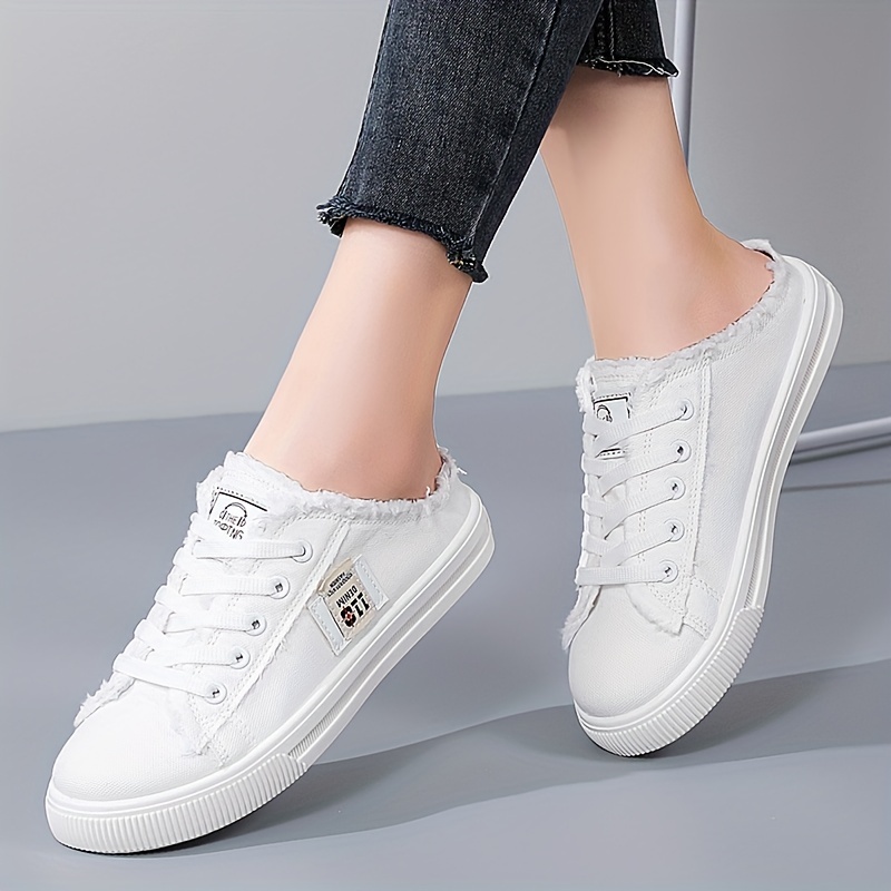 womens flat canvas shoes round toe lace up slip on low top shoes casual walking shoes details 6